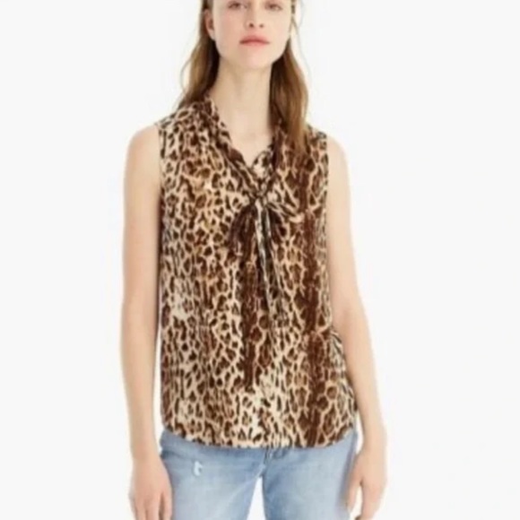 J. CREW LEOPARD PRINT TIE NECK SLEEVELESS TOP SIZE XS - Picture 1 of 10